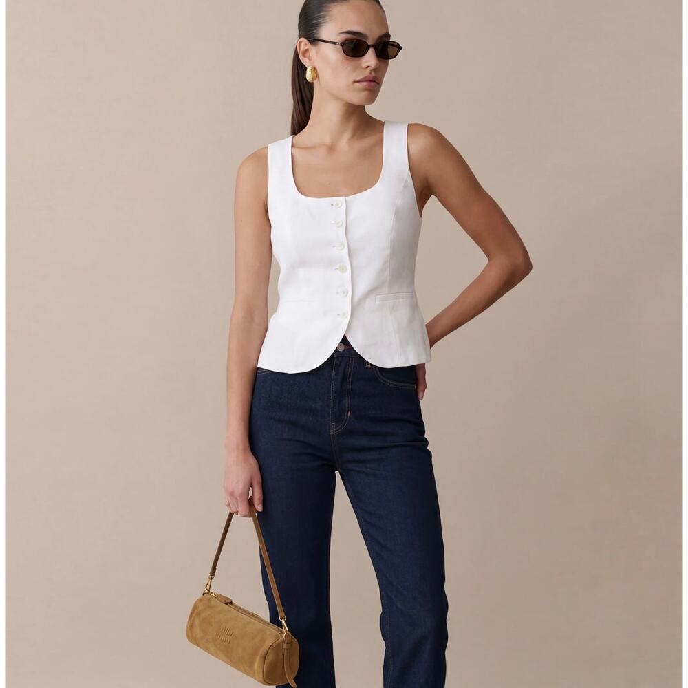 New Kourt white linen Lola vest tank blouse size 0 - Picture 3 of 5